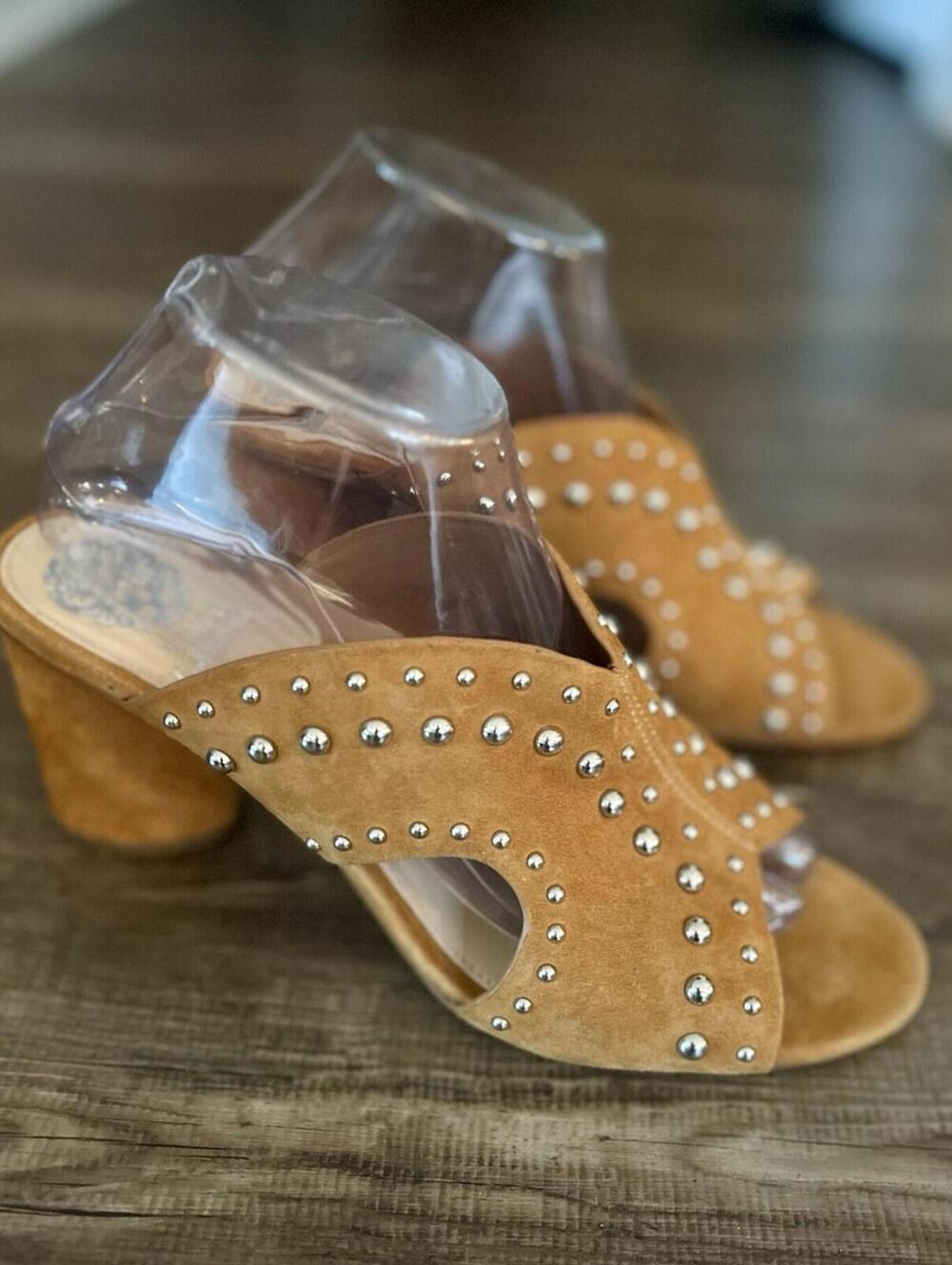Vince Camuto Women’s Chunky Heel Suede Sandals W/Studded Accent, Size 9 Jorlyn - Picture 3 of 9